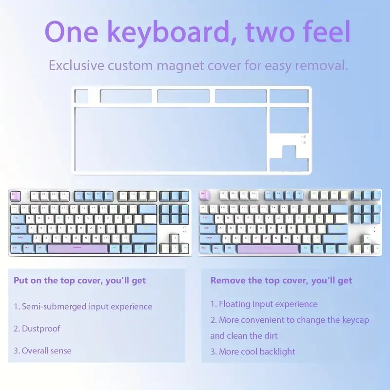 ATTACK SHARK X AJAZZ AK873 Wired Hot Swappable Mechanical Keyboard, Coiled Cable, 22 RGB Backlit, Classic 3 Color PBT Floating Keycaps, 87% Keyboard With Detachable Magnet Cover, Custom DIY Keyboard, 