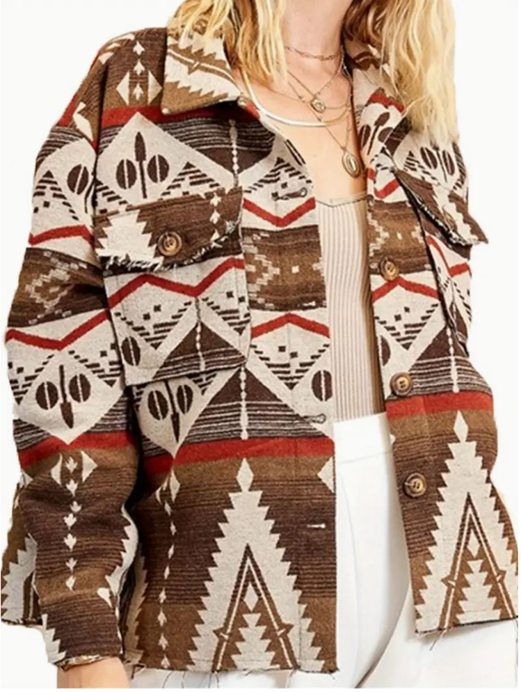 Vintage-inspired women's wool coat - button designs, long sleeves, lapels, geometric patterns | perfect for fall and winter