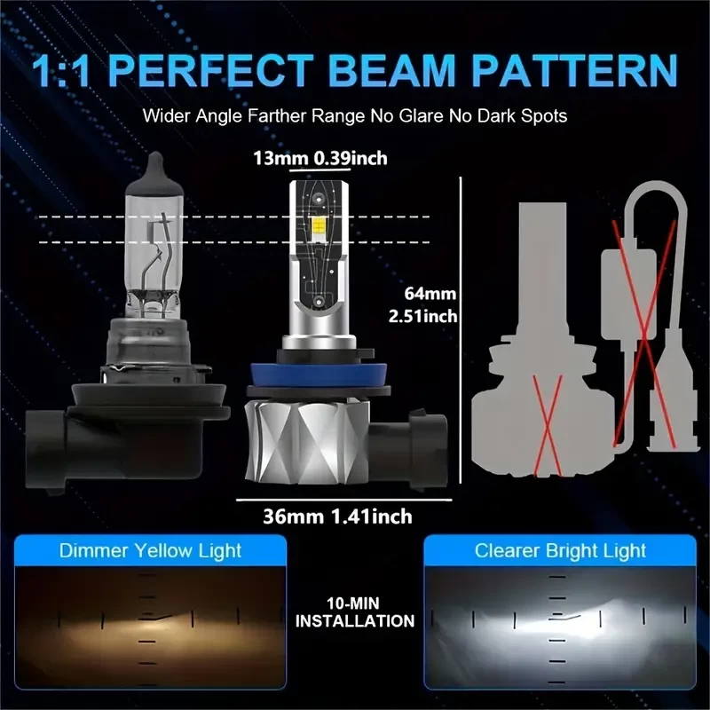4pcs 9005 H11 LED Headlights Kit Combo Bulbs, 9005/HB3 H11 LED High/Low Beam Fog Light 16000LM Super Bright 6000K White Light