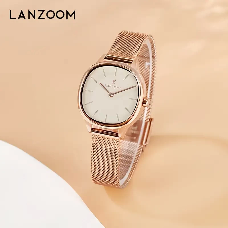 Women's Japan Movement Quartz Watch Casual Oval Pointer Analog WR Stainless Steel Wrist Watch