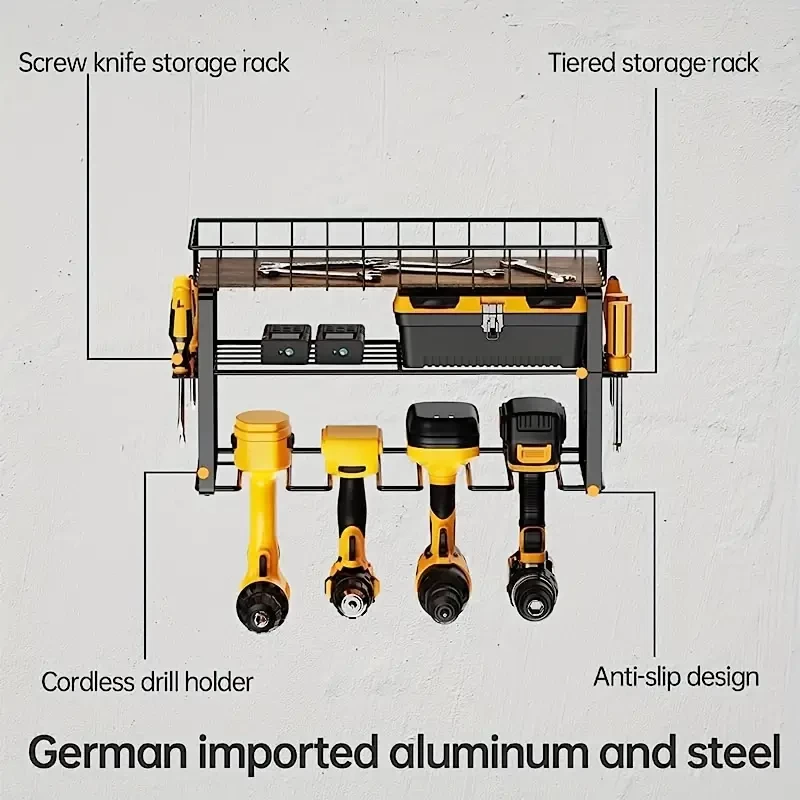 1pc Power Tool Organizer Rack, Wall Mount 3 Layers Tool Organizer And Storage Rack, Drill Holder, Heavy Duty Metal Tool Shelf For Garage Organization, Utility Storage Racks For Cordless Drill, Men Gif
