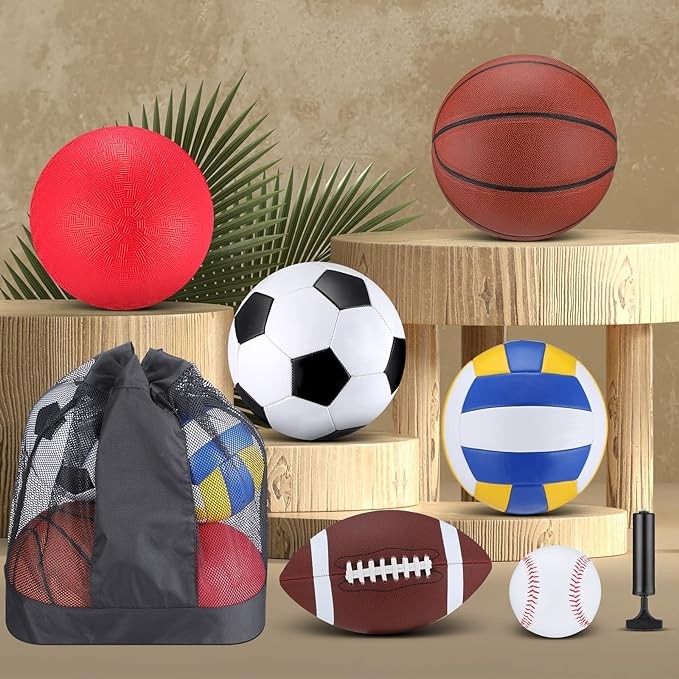 Libima 6-piece Multi-sport ball Set Official Size Soccer Basketball Soccer Volleyball Playground Ball Baseball with sports equipment bag pump Suitable for young children