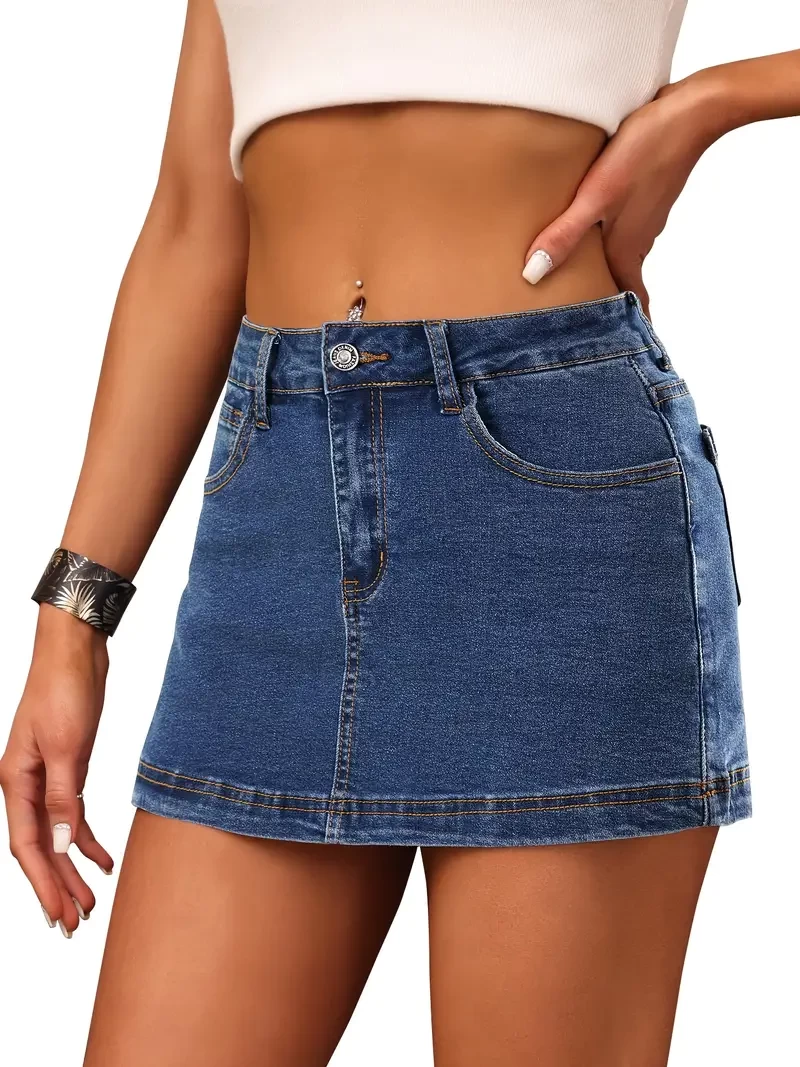Women's Jeans High-waisted mini denim skirt Casual stretch jeans for women with pockets