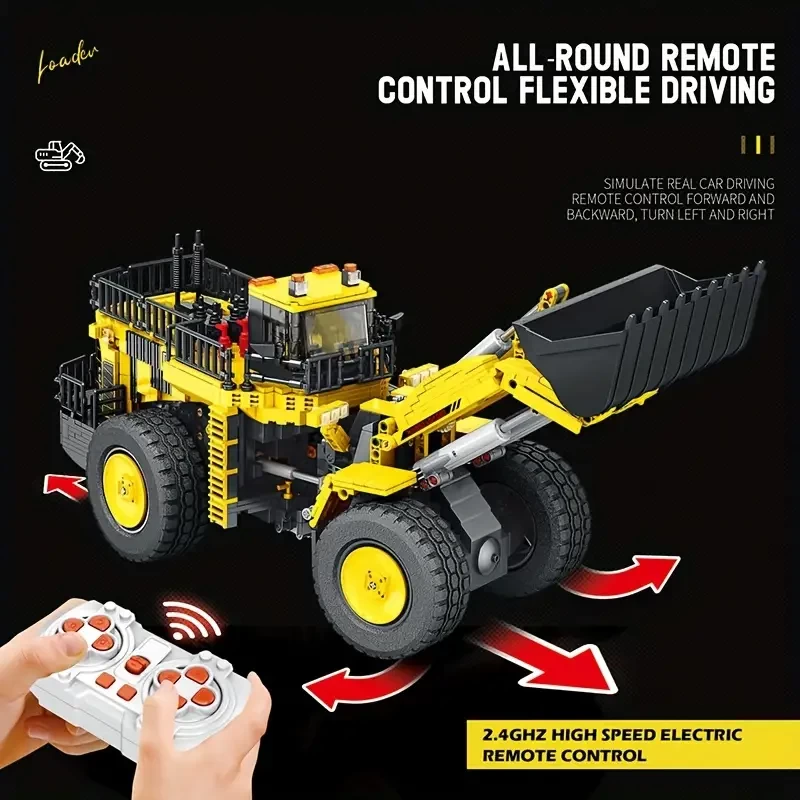 Reobrix 1876pcs Yellow Loader Building Blocks Mini Particle Construction Vehicle Building Block Toy Perfect Christmas Gift Desktop Three-dimensional Ornaments Party Decoration Assembled Building Block