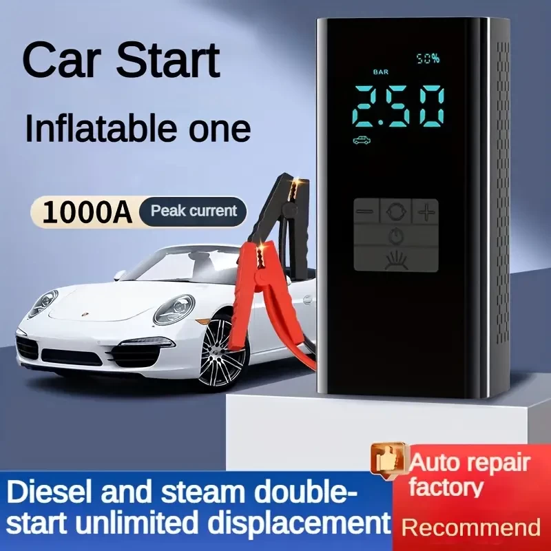Portable Cordless Car Battery Emergency Starter,Tire Inflator, Air Compressor Easily Inflates Tires, LED Display, With Flashlight, Mobile Power Supply