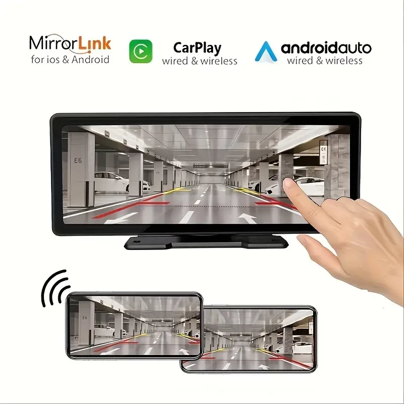 Wireless Carplay For Android Auto Car Stereo With Bracket, 10 Inch IPS Touch Screen Portable Car Multimedia Player, Wireless, Voice Control, Mirror Link, GPS, FM Transmission
