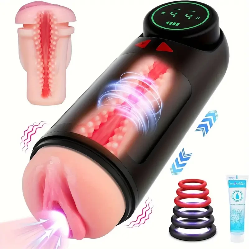 1 Male masturbator - Adult toy penis pump with 4 exciting modes: sucking, vibrating, pushing and LED display - perfect pocket-type stroker for pleasure