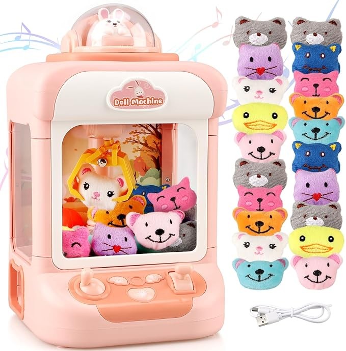 YOTOY Kids Arcade Claw Game - 20 mini stuffed animals, music and lights, birthday and party gifts for ages 3-8