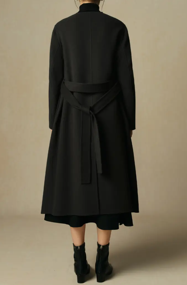 Single bunch plus size women's 【D+ series 】 Black label high-end double-breasted scarf detachable wool coat